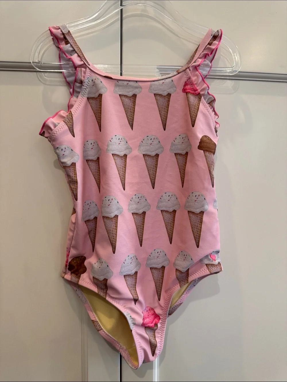 Pink Chicken Claire Swimsuit Size 5 Pink Ice Cream Print Ruffle Straps